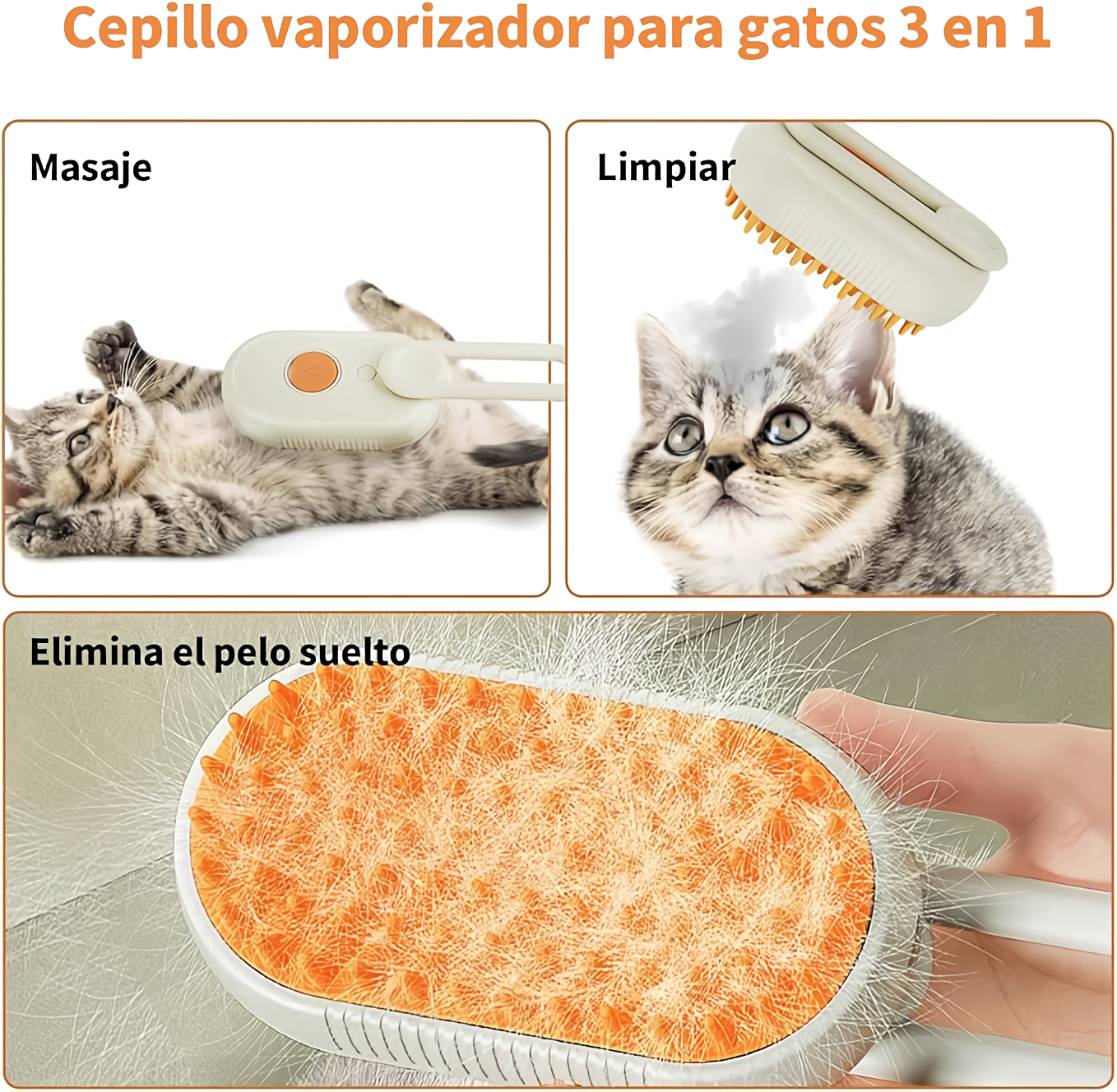 Cepillo A Vapor Mascotas 3 en 1 Limpieza