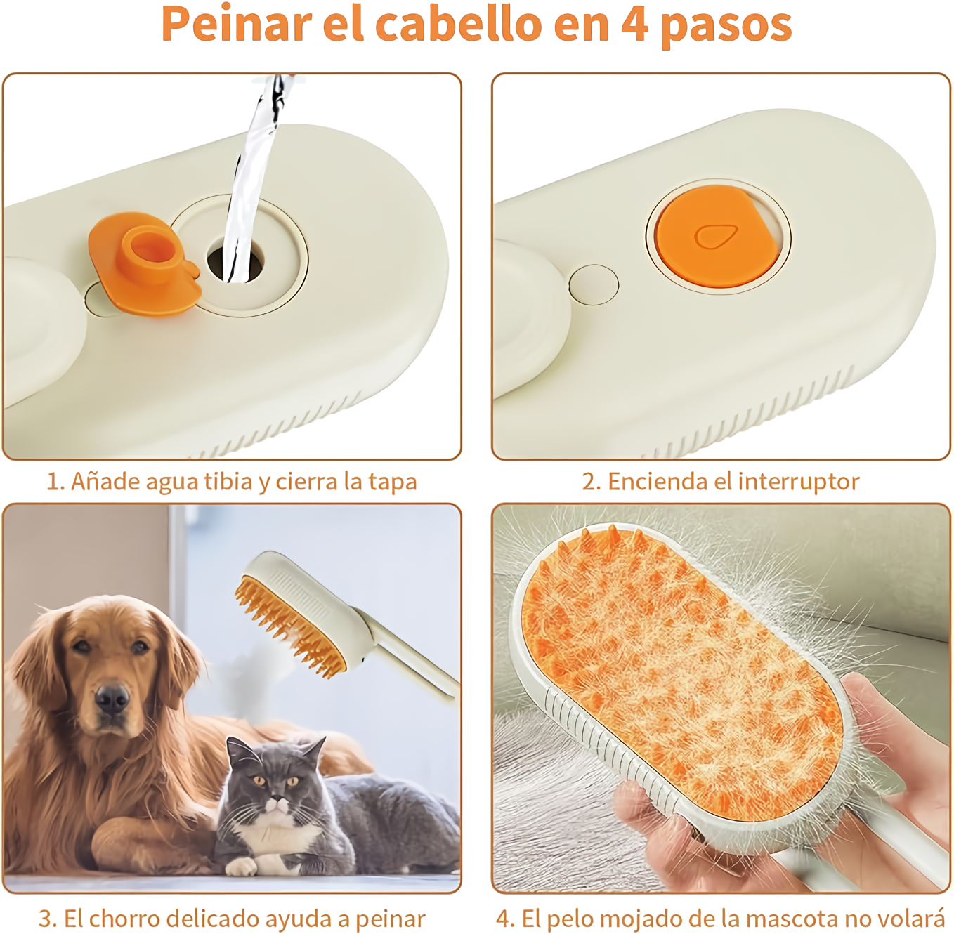 Cepillo A Vapor Mascotas 3 en 1 Limpieza